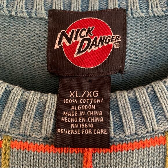 Vintage Men's Nick Danger Turquoise Box Pattern Grandpa Sweater XL - Picture 4 of 4
